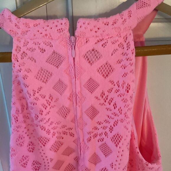 NEW Lilly Pulitzer Rayanne Halter Top Sz L Pelican Pink Pineapple Geo Lace - Picture 5 of 11